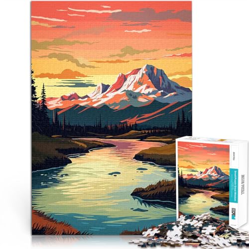 Teenager-Puzzle 1000 Teile Retro Berg Vintage Familienspiel zum Stressabbau, schwierige Herausforderung Wichtelgeschenke 26x38cm von BKDNNUJR