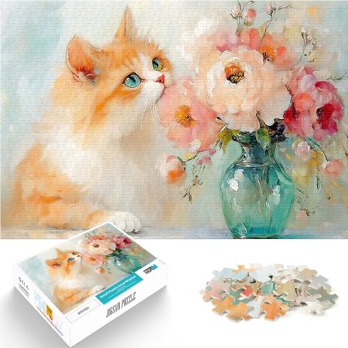 Teenager-Puzzle 1000 Teile Wunderliche orange Katze und Blumen Malerei Lernspiele DIY Spielzeug tolles Geschenk 26x38cm Teenager-Puzzle 1000 Teile Wunderliche orange Katze und Blumen Malerei Lernspiele DIY Spielzeug tolles Geschenk 26x38cm von BKDNNUJR