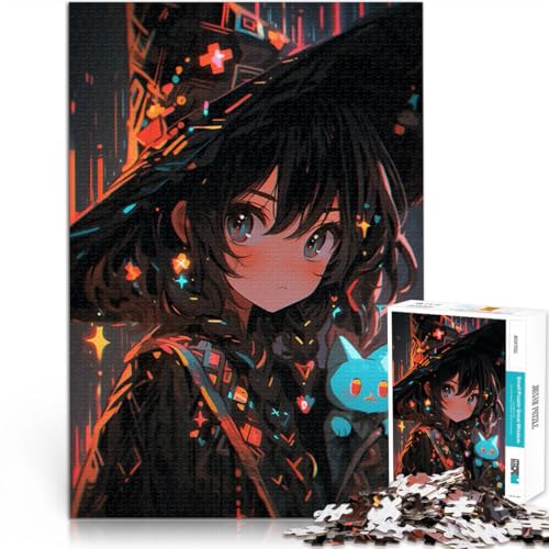 Teenager-Puzzles 1000 Teile Anime Hexe mit Katze für Lernspiel-Herausforderungsspielzeug Einzigartige Wohndekoration und Geschenke 50x70cm von BKDNNUJR