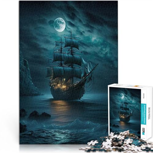 Teenager-Puzzles 1000 Teile Boot mond Nacht Familienspiel zum Stressabbau, schwierige Herausforderung Geburtstagsgeschenk 26x38cm von BKDNNUJR