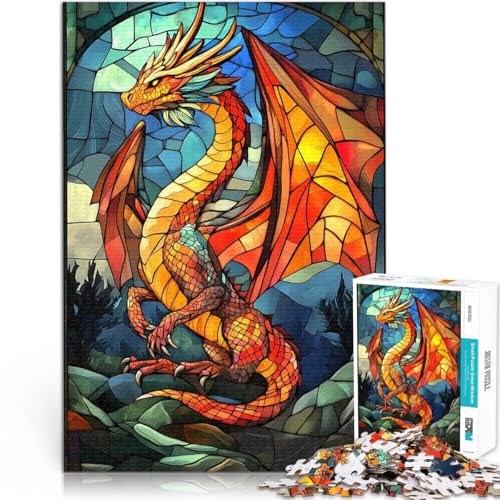 Teenager-Puzzles 1000 Teile Drache aus Buntglas Gehirnintelligenz-Herausforderung süchtig machendes Spielzeug Heimdekoration Spielzeug 50x70cm von BKDNNUJR