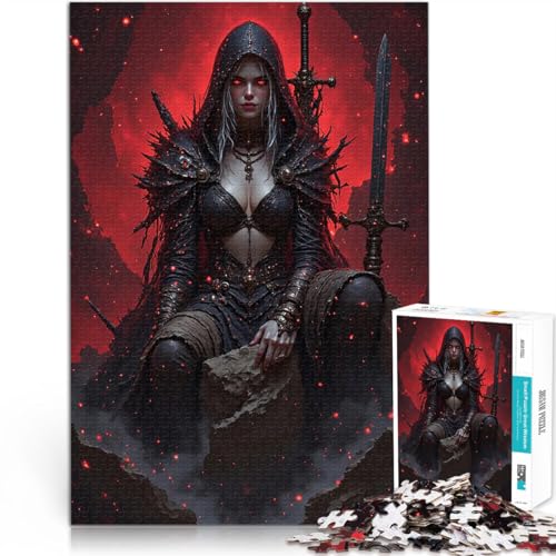 Teenager-Puzzles 1000 Teile Dunkle Fantasy-Kriegerin Spielzeug Lernspiele Stressabbau Jedes Stück ist einzigartig – Anspruchsvolles Familienspiel 26x38cm von BKDNNUJR