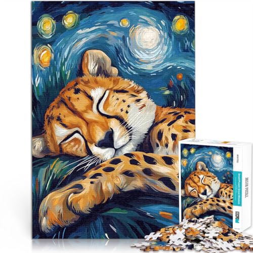 Teenager-Puzzles 1000 Teile Gepard schläft unter Sternenhimmel lustige Spiele für die ganze Familie Für Paare geeignet 26x38cm von BKDNNUJR