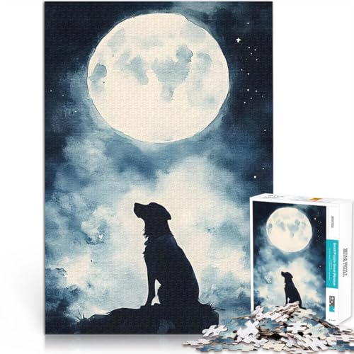 Teenager-Puzzles 1000 Teile Hund Silhouette unter Vollmond Spielzeug-Intellektuelles Spiel Geschenke für Freunde und Familie 26x38cm von BKDNNUJR