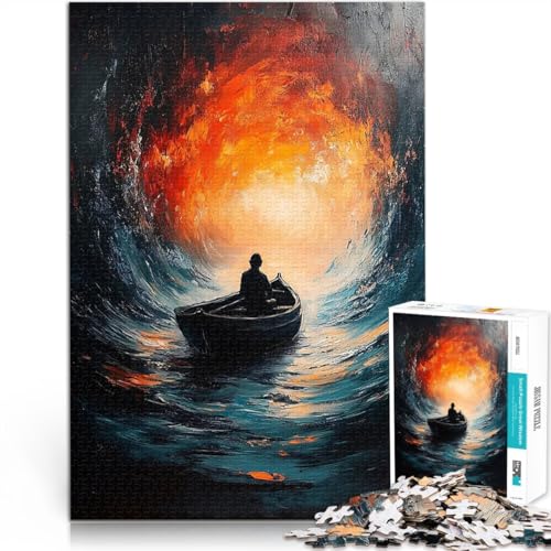 Teenager-Puzzles 1000 Teile In den Abgrund Surreal Lone Boatman Entspannungsspiele Lustige Aktivitäten für zu Hause, Geburtstagsgeschenk, Reisegeschenk, 26x38cm von BKDNNUJR