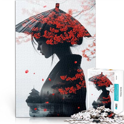 Teenager-Puzzles 1000 Teile Japanerin mit Kirschblüten Geschenke zum Suchbegriff: Herausfordernde Spiele Heimdekoration 26x38cm von BKDNNUJR
