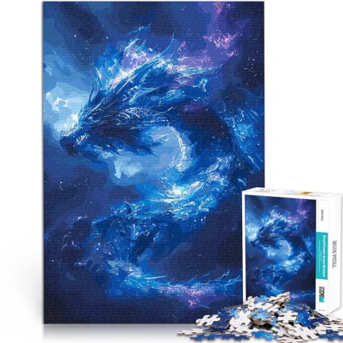 Teenager-Puzzles 1000 Teile Magischer Fantasy-Drache Blau Dekomprimierendes intellektuelles Lernspielzeug für Heimdekoration 50x70cm von BKDNNUJR