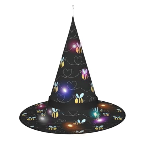 BKDODKS Bienenhut mit fliegendem Druck, Halloween-Hexenhut – beleuchteter Hexenhut für Erwachsene, Halloween, Weihnachten von BKDODKS