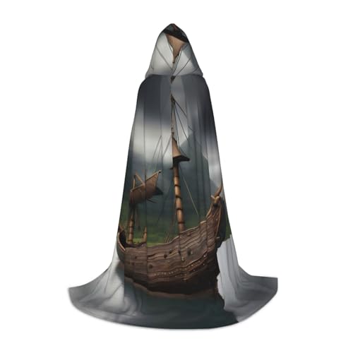 BKDODKS Halloween-Umhang mit Wikinger-Boot-Druck, Unisex, Umhang für Cosplay, Gothic, Renaissance und mehr von BKDODKS