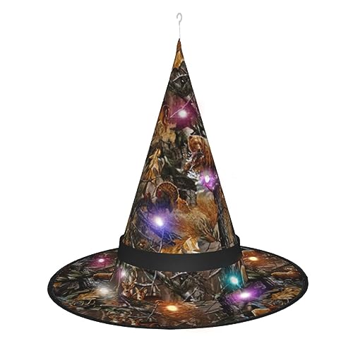 BKDODKS Hexenhut für Erwachsene, Motiv: Jagd, Hirsch, Bär, Elch, bedruckt, Halloween, Weihnachten, Feste von BKDODKS