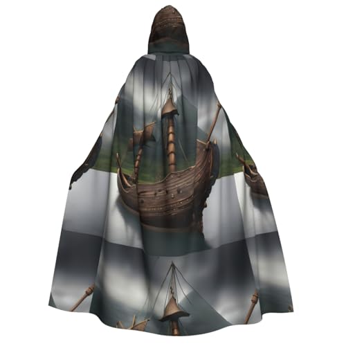 BKDODKS Kapuzenumhang mit Wikinger-Boot-Druck, für Herren und Damen, vielseitiger Cosplay-Umhang, Halloween, Karneval, Themen-Dekor von BKDODKS