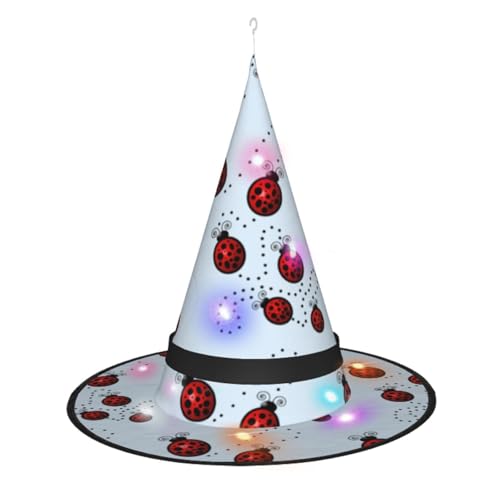 BKDODKS Kunst-Marienkäfer-Druck, Halloween-Hexenhut, beleuchteter Hexenhut für Erwachsene, Halloween, Weihnachten von BKDODKS