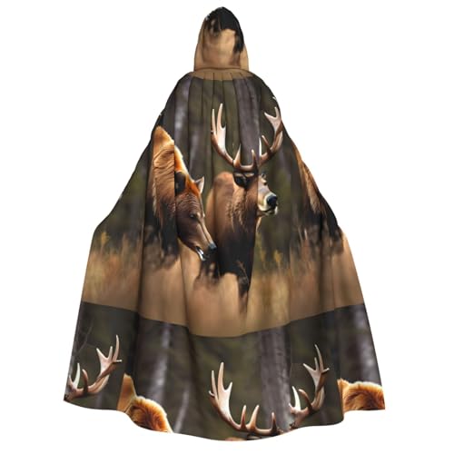 BKDODKS Umhang mit Kapuze für Herren und Damen, Motiv: Wildtierjagd, Hirsch, Bär, Elch, vielseitig, Cosplay, Halloween, Karneval, Themen-Dekoration von BKDODKS