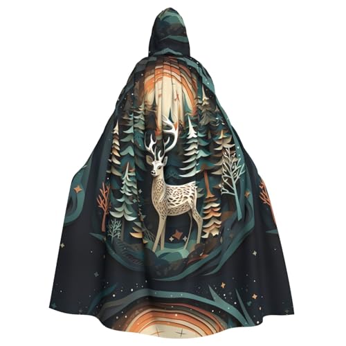 BKDODKS Vielseitiger Kapuzenumhang mit Weihnachts-Hirsch-Druck, Halloween-Umhang, für Cosplay, Partys, Festivals, Kapuzenumhang von BKDODKS