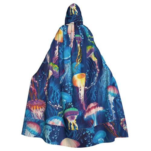 BKDODKS Vielseitiger Kapuzenumhang mit buntem Quallen-Druck, Halloween, Cosplay, Partys, Festivals, Kapuzenumhang von BKDODKS