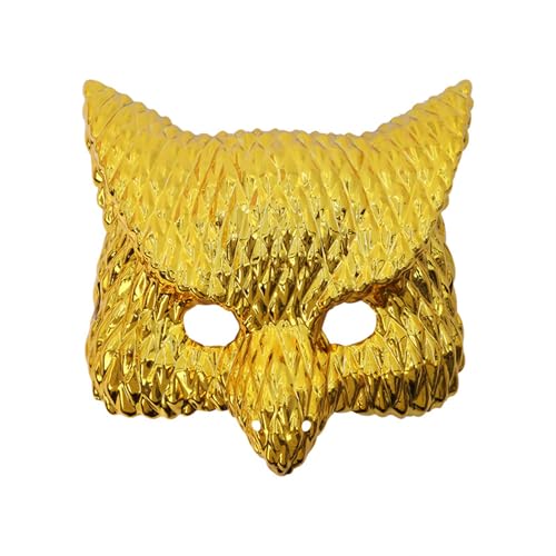 BKPAPTXY Goldene Löwenmasken für Herren, Halloween, Tier-Gesichtsmaske, leicht, Vollgesichtsbedeckung, Maskerade, Party, Kopfbedeckung (goldene Eule A, 22 x 20 x 8 cm) von BKPAPTXY