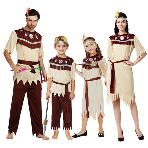 BKPAPTXY Halloween-Familien-Kostüm, kreativ, primitives Stammes-Kostüm, Erwachsene, Kinder, indigene, wilde Cosplay-Kleidung, Halloween-Partykleid (Mädchen, XL) von BKPAPTXY