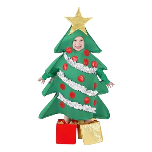BKPAPTXY Lustiges Weihnachtsbaum-Kostüm mit Geschenk-Box, Schuhe, Chirtsmas, Baum-Overall, Outfits für Kinder, Jungen, Mädchen (Grün, S) von BKPAPTXY