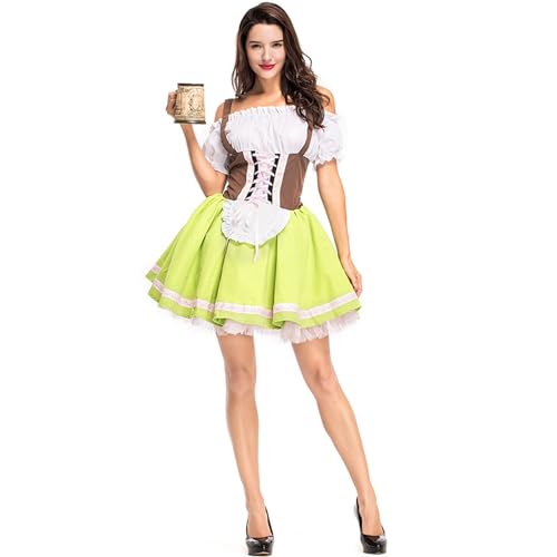 BKPAPTXY Oktoberfest Kostüm für Damen Beer Maid Schulterfrei Spitze Top Kleid Sets für Oktoberfest Bier Bier Maid Kostüm Outfit (Grün, XXXL) von BKPAPTXY