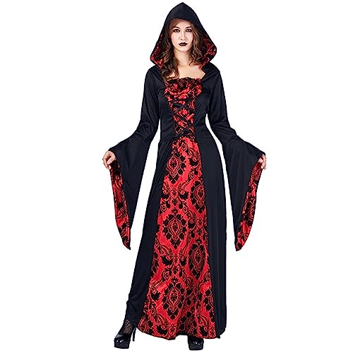 BKPAPTXY Vampir-Kostüm für Erwachsene, Damen, Herren, Vampir, langärmelig, Umhang, Cosplay, Outfits, Halloween, Verkleidung (Vampir-Edelfrau, Einheitsgröße) von BKPAPTXY