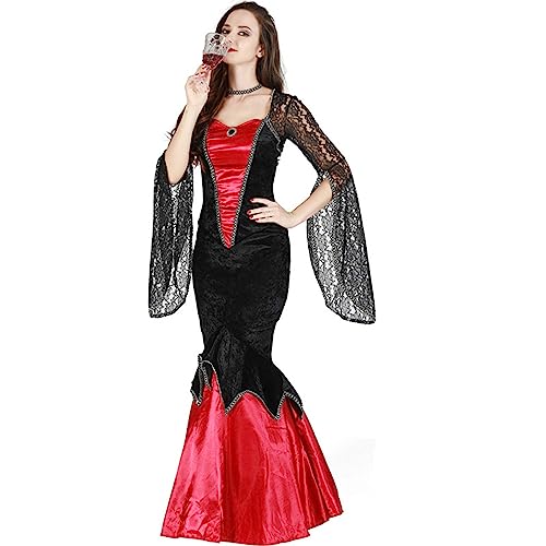 BKPAPTXY Vampir-Kostüm für Erwachsene, Damen, Herren, Vampir, langärmelig, Umhang, Cosplay, Outfits, Halloween-Kostüm (Vampirgräfin, Einheitsgröße) von BKPAPTXY