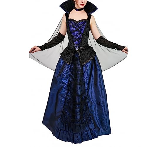 BKPAPTXY Vampir-Kostüm für Erwachsene, Damen, Herren, Vampir, langärmelig, Umhang, Cosplay, Outfits, Halloween-Kostüm (blaue Vampirkönigin, Einheitsgröße) von BKPAPTXY