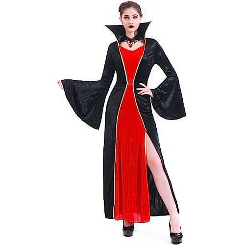 BKPAPTXY Vampir-Kostüm für Erwachsene, Damen, Herren, Vampir, langärmelig, Umhang, Cosplay, Outfits, Halloween-Kostüm (rote Vampirkönigin, Einheitsgröße) von BKPAPTXY
