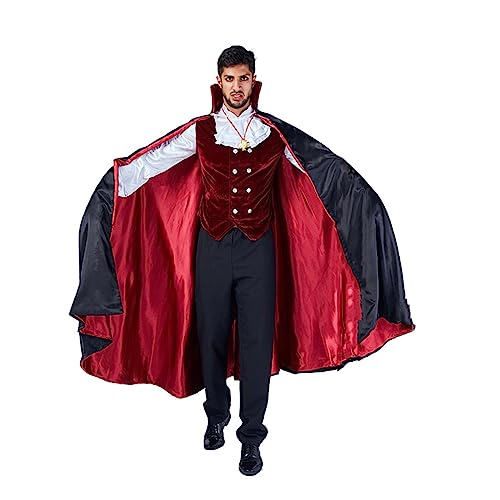 BKPAPTXY Vampir-Kostüm für Erwachsene, Damen, Herren, Vampir, langärmelig, Umhang, Cosplay, Outfits, Halloween-Kostüm (roter Robe, Vampir, Einheitsgröße) von BKPAPTXY