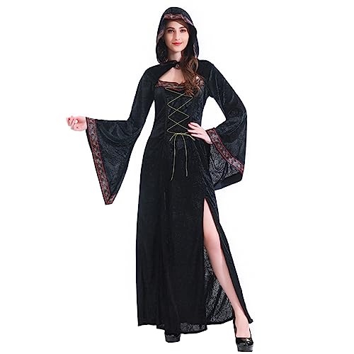BKPAPTXY Vampir-Kostüm für Erwachsene, Damen, Herren, Vampir, langärmelig, Umhang, Cosplay, Outfits, Halloween-Kostüm (schwarzer Vampir, mit Kapuze, Einheitsgröße) von BKPAPTXY