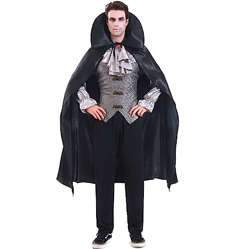 BKPAPTXY Vampir-Kostüm für Erwachsene, Damen, Herren, Vampir, langärmelig, Umhang, Cosplay, Outfits, Halloween-Kostüm (silberfarbener Vampir, Einheitsgröße) von BKPAPTXY