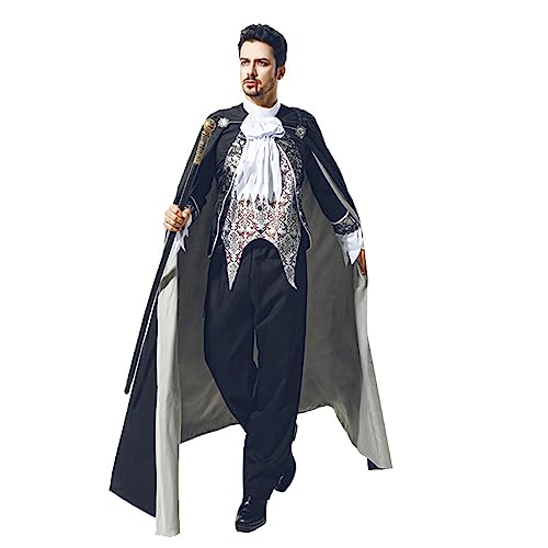 BKPAPTXY Vampir-Kostüm für Erwachsene, Damen, Herren, Vampir, langärmelig, Umhang, Cosplay, Outfits, Halloween-Kostüm (silberfarbener schwarzer Vampir, Einheitsgröße) von BKPAPTXY