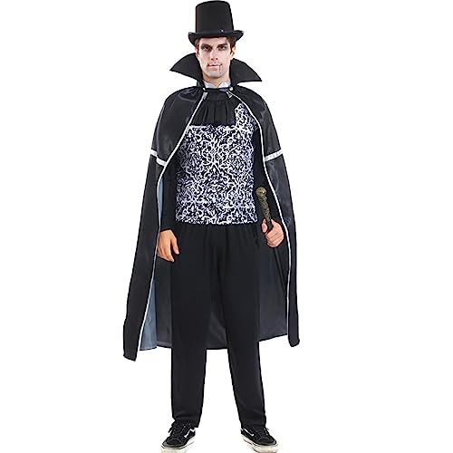 BKPAPTXY Vampir-Kostüme für Herren, langärmelig, Umhang, Outfits, Halloween, 3-teiliges Kostüm-Set (Baron Vampir, Einheitsgröße) von BKPAPTXY