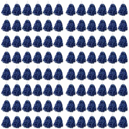 BLASHRD 96 Stück Cheerleading Pom Poms Metallfolie Cheer Pom Poms mit Kunststoffgriff für Erwachsene Kinder Cheerleader Party Blau von BLASHRD