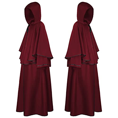 BLESSUME Friar Mittelalterlicher Kapuzenmantel Mönch Renaissance Priester Robe Halloween Cosplay Kostüm (XX-Large, Rot) von BLESSUME