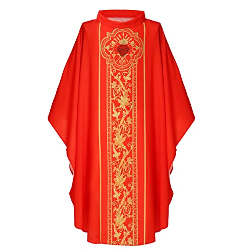 BLESSUME Klerus Messgewand Kirche Pastor Messe Gewand Zelebranten Robe Kostüm (Rot) von BLESSUME