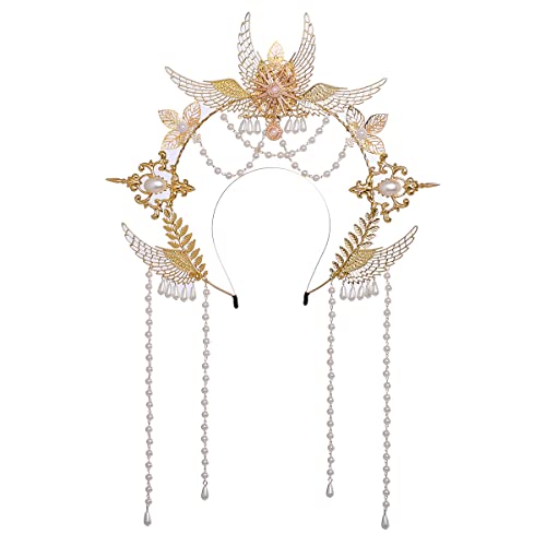 BLESSUME Mary Halo Crown Tiara Kopfband Damen Phantasie Kleid Kopfschmuck (gold) von BLESSUME