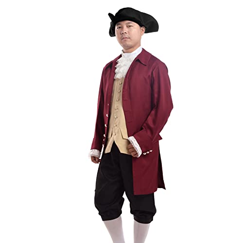 BLESSUME Mittelalter Renaissance Kostüm Herren Piraten Patriotisches Kostüm (Weinrot Anzug, L) von BLESSUME