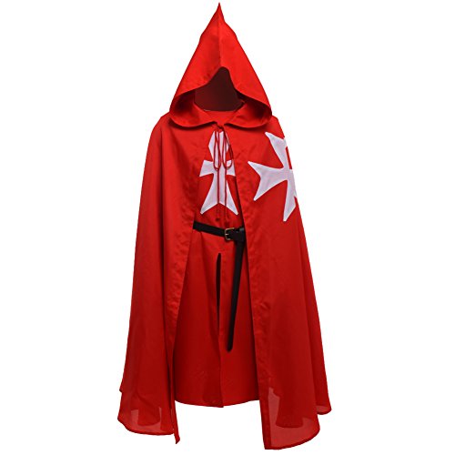 BLESSUME Mittelalter Ritter Kostüm Tunika Kreuzritter Umhang Hospitaller Chevalerie Cosplay Anzug (Red) von BLESSUME