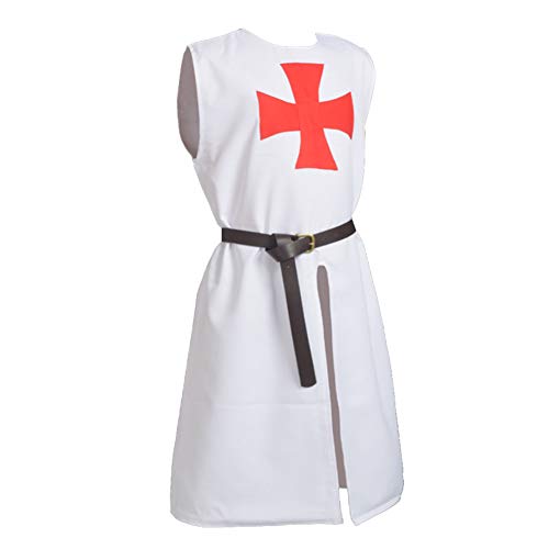 BLESSUME Mittelalter Ritter Tunika Kostüm Kreuzritter Tempelritter Fasching LARP Cospaly, One Size (Weiß 1) von BLESSUME