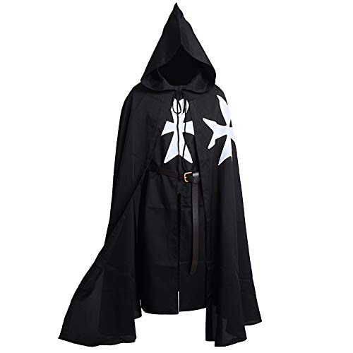 BLESSUME Mittelalter Ritter Kostüm Tunika Kreuzritter Umhang Hospitaller Chevalerie Cosplay Anzug (Black 1) von BLESSUME