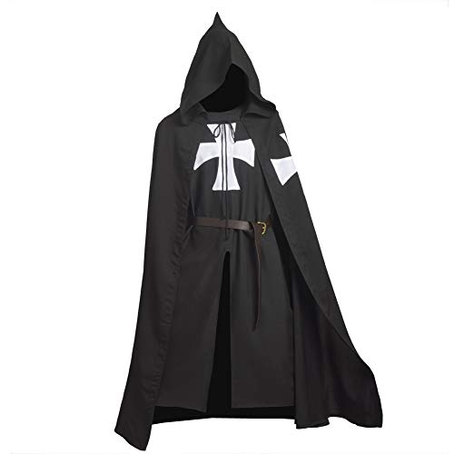 BLESSUME Mittelalter Ritter Kostüm Tunika Kreuzritter Umhang Hospitaller Chevalerie Cosplay Anzug (Black 2) von BLESSUME