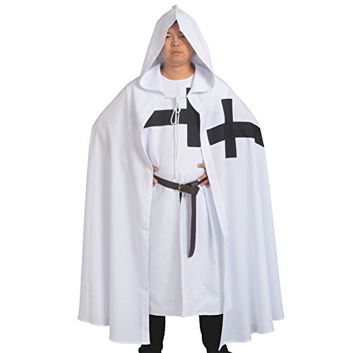 BLESSUME Mittelalter Ritter Kostüm Tunika Kreuzritter Umhang Hospitaller Chevalerie Cosplay Anzug (White 2) von BLESSUME