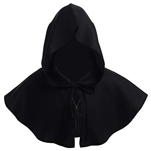 BLESSUME Priester Robe Mönch Mittelalterliche Kapuze Kapuzenmönch (One size, Schwarzer Hut + Halskette) von BLESSUME