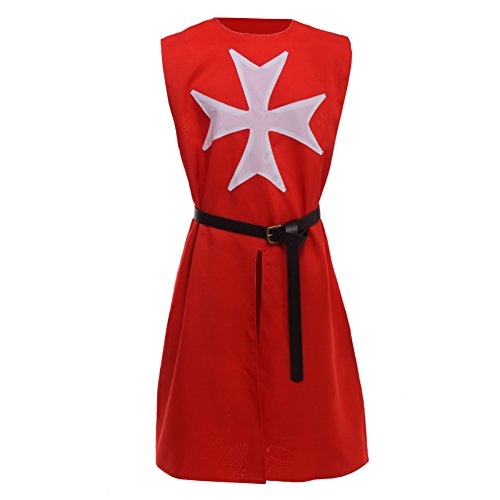 BLESSUME Mittelalter Ritter Tunika Kostüm Kreuzritter Tempelritter Fasching LARP Cospaly (Rot) von BLESSUME