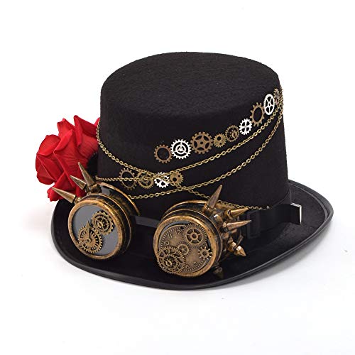 BLESSUME Steampunk Zylinder Hut mit Brille Unisex Fancy Dress (Farbe E, M) von BLESSUME