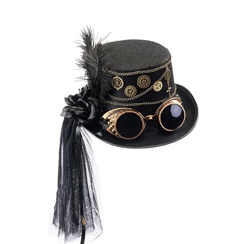 BLESSUME Steampunk Hut mit Brille Unisex Fasching Zylinder für Karneval, Halloween, Mottoparty von BLESSUME