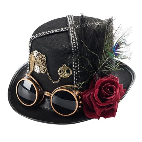 BLESSUME Steampunk Hut mit Brille Unisex Fasching Zylinder für Karneval, Halloween, Mottoparty von BLESSUME