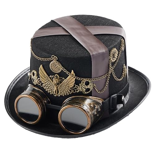 BLESSUME Steampunk Hut mit Brille Unisex Fasching Zylinder für Karneval, Halloween, Mottoparty BLESSUME Steampunk Hut mit Brille Unisex Fasching Zylinder für Karneval, Halloween, Mottoparty von BLESSUME