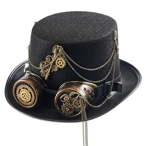 BLESSUME Steampunk Hut mit Brille Unisex Fasching Zylinder für Karneval, Halloween, Mottoparty von BLESSUME
