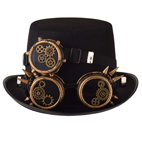BLESSUME Steampunk Hut mit Brille Unisex Verkleidung Zylinder Hut, Farbe Q, M von BLESSUME